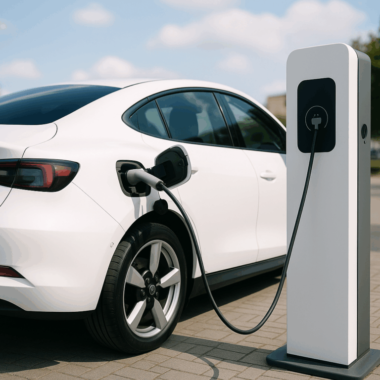 White EV on Charging